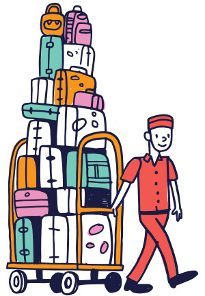 illustration of a luggage cart filled with bags