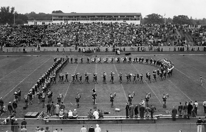 the marching band forming a block p