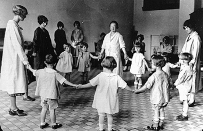 students and teachers at nursery school