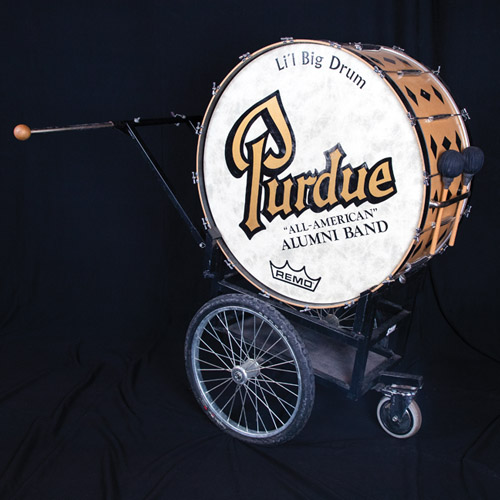 A drum on wheels with Purdue on it