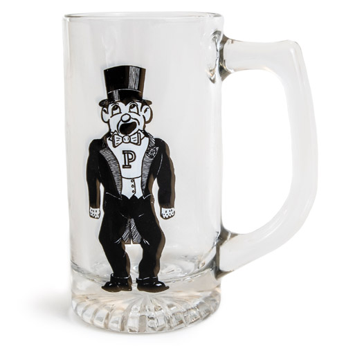 Glass mug with a black and white Purdue Pete