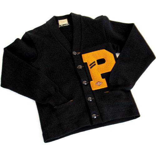 Button down sweater with the letter P