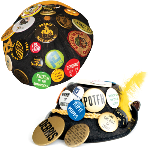 cap with different pins all over it