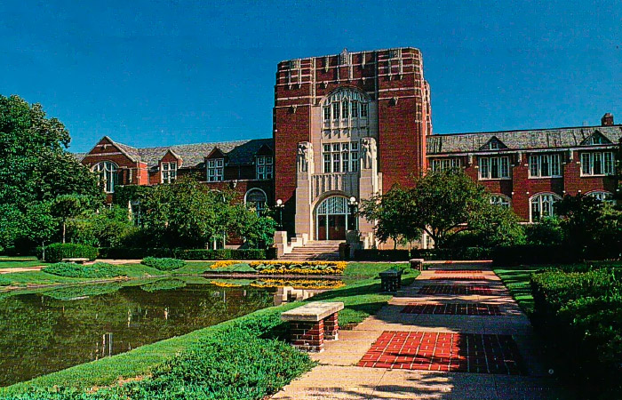 the reflection pool in front of purdue memorial uninion