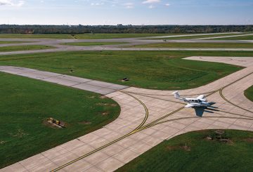 aerial photo of Purdue airport runways