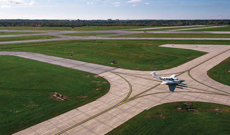 aerial photo of Purdue airport runways
