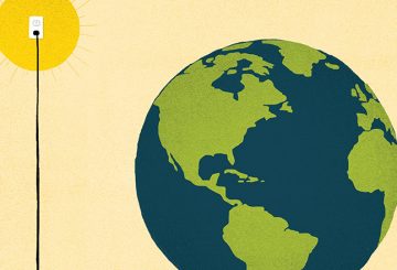 illustration of the earth plugged into the sun by an outlet and chord