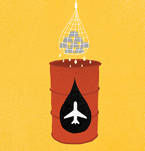 illustration of a lead bars being lifted out of a container of aviation fuel