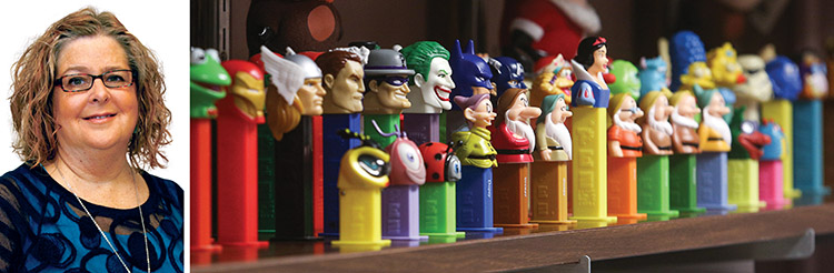 Kelly Murray and her Pez dispenser collection