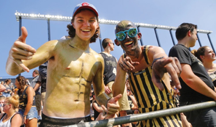 Josh Seals and Tyler Trent get set for a Purdue football game