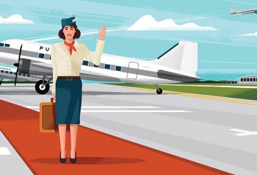 illustration of a flight attendant waving