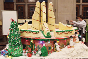 A gingerbread house that looks like the 1939 water sculpture (engineering fountain)