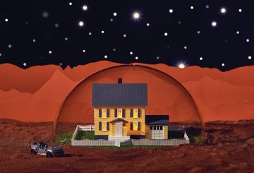 a model home inside a bubble on the surface of mars