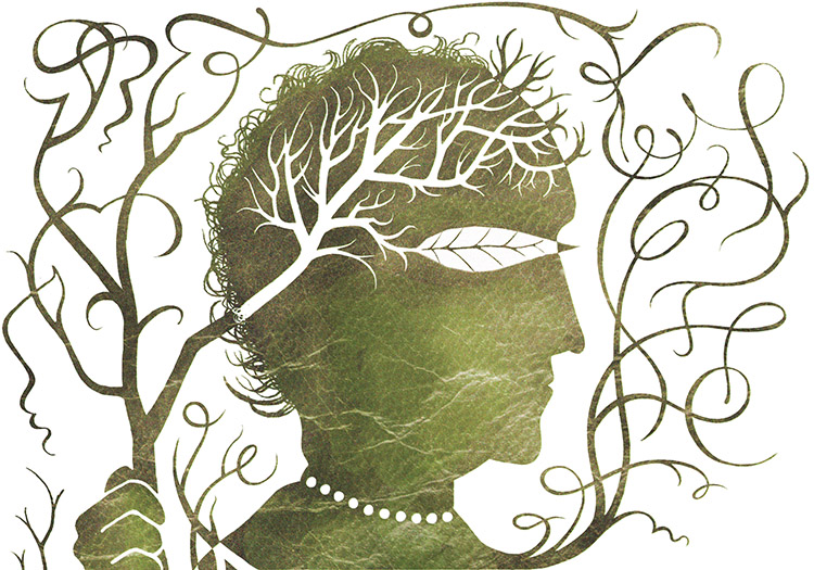 Illustration of woman's head wrapped in branches