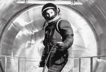 A man wearing a high altitude pressure suit